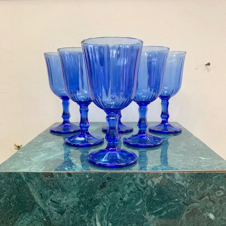 Set of 6 vintage blue wine goblets